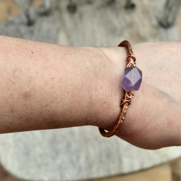 Genuine Purple Amethyst Gemstone Copper Bracelet - Picture 6 of 6